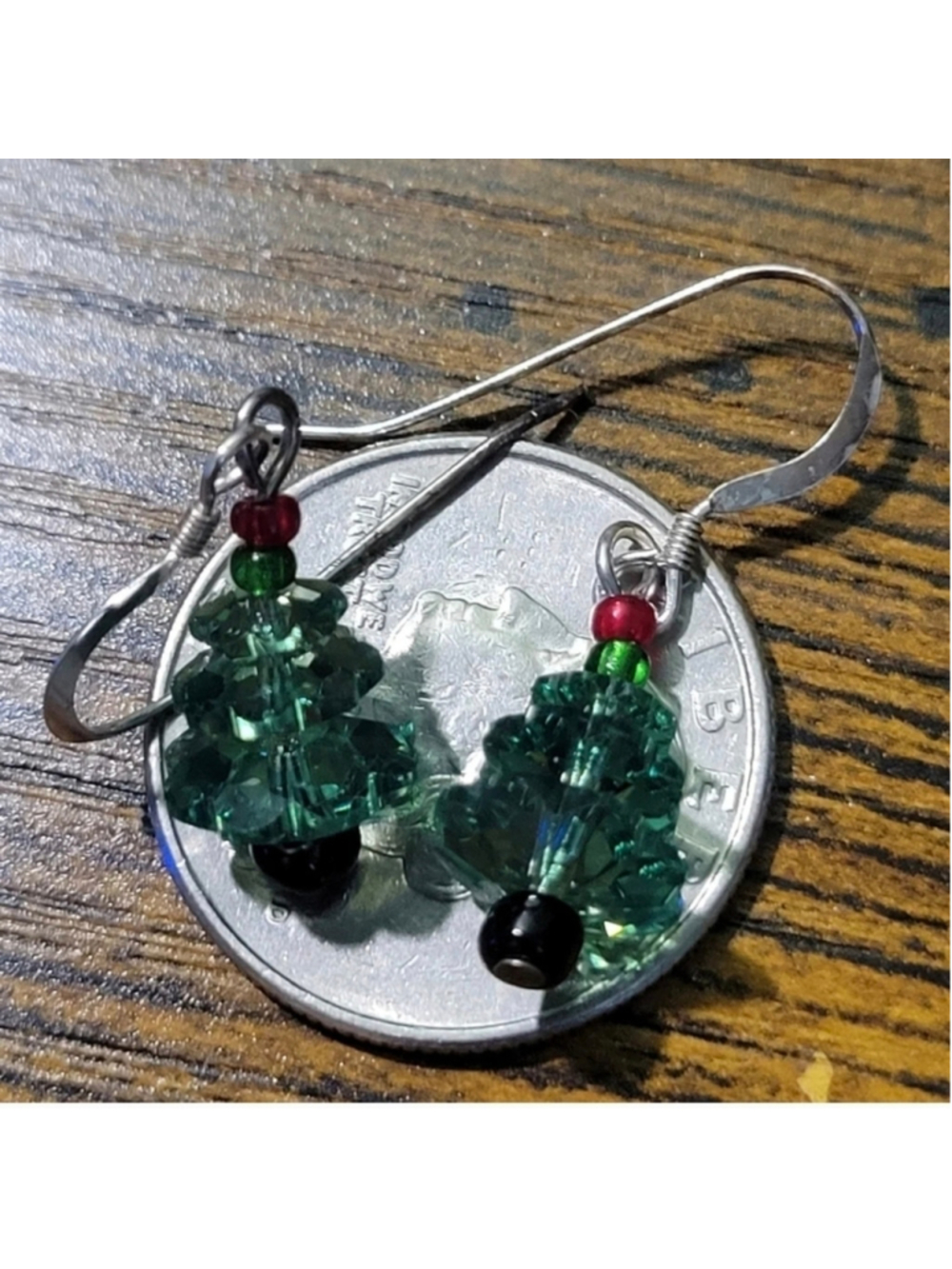Handmade Christmas Tree Swarovski Crystal Drop Earrings 925 Silver Small Dangles - Picture 2 of 2